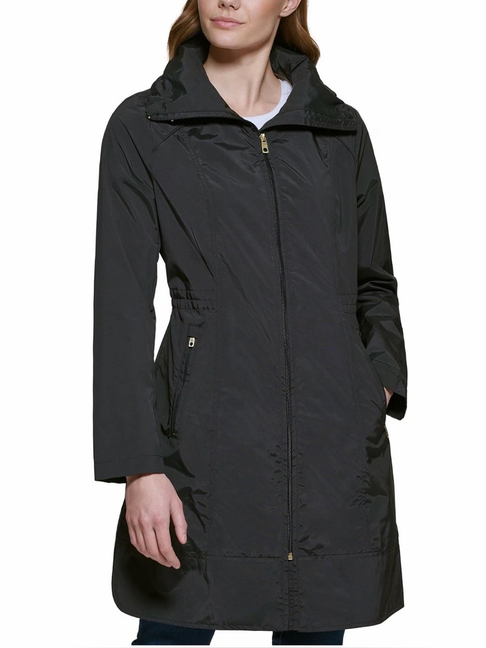Cole Haan $398 Women Packable Hooded Rain Jacket Trench Coat Black Sz 3x